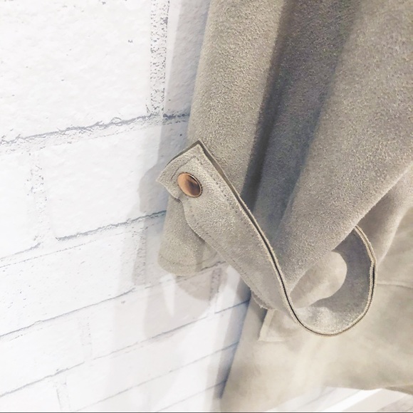 FAUX Suede Collarless Trench Coat - Picture 5 of 6